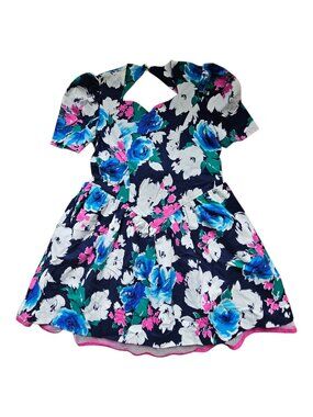 80s - 90s Amie 'n Alexis floral print long torso cut sweetheart dress size 12